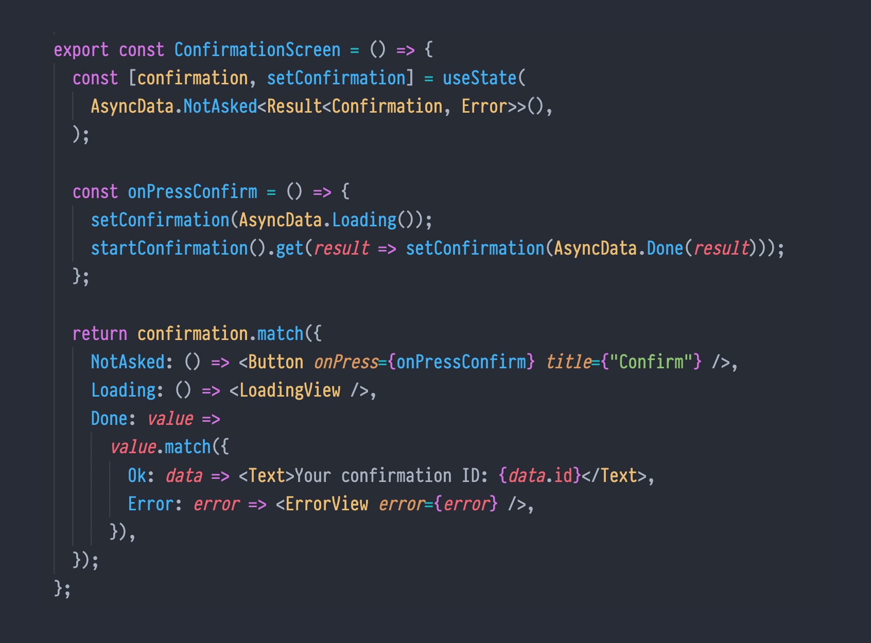 Example of a request lifecycle management in a React component using Boxed.AsyncData